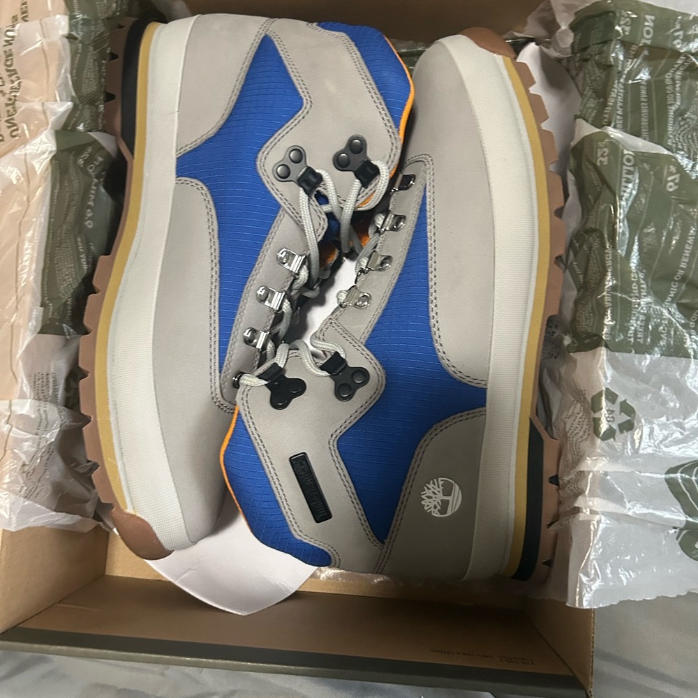 Timberland Blue and Gray Boots Durable Outdoor Footwear